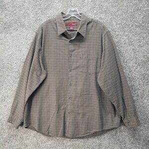 Merona Mens XL Brown Plaid Cotton Long Sleeve Button Down Shirt Pocket Classic